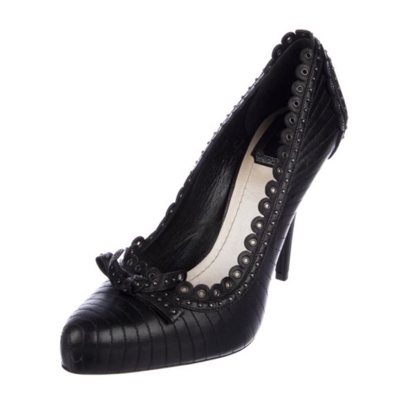 CHRISTIAN DIOR Black Leather Studded Accents Pumps - Picture 1 of 5